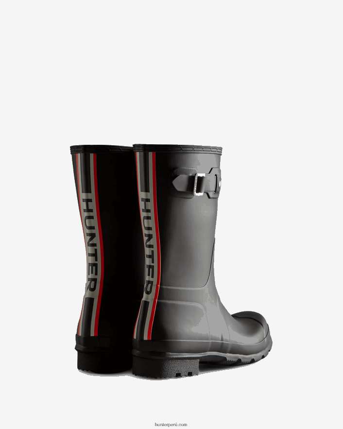 hombres Hunter botas de lluvia cortas con correa trasera con logo tricolor negro Z28R2N549
