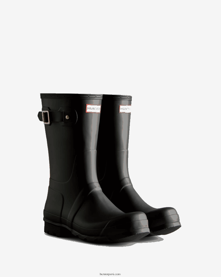 hombres Hunter botas de lluvia cortas con correa trasera con logo tricolor negro Z28R2N549