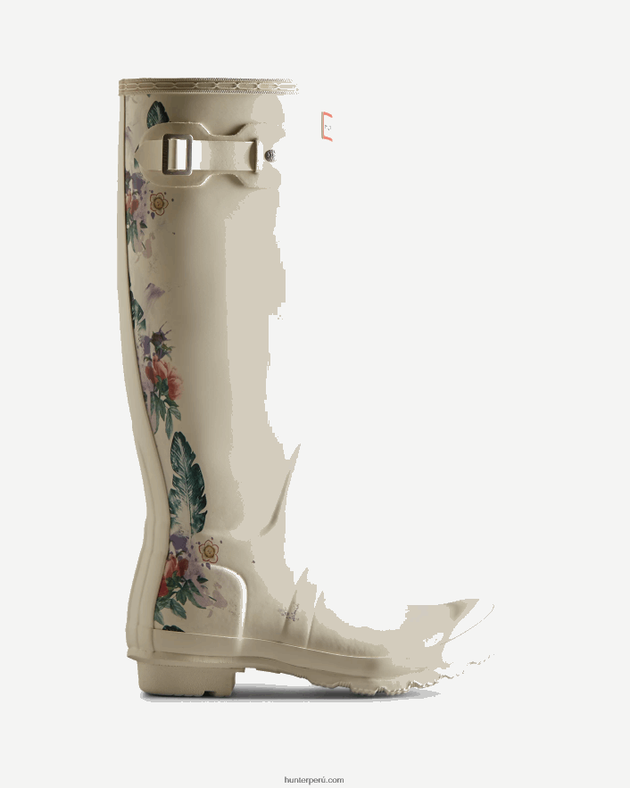 mujer Hunter botas de agua altas con estampado botánico blanco sombreado Z28R2N73