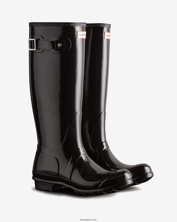mujer Hunter botas de lluvia altas y brillantes originales negro Z28R2N55