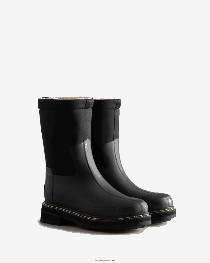 mujer Hunter botas de piel de oveja vegana con parte superior enrollada y puntadas refinadas negro Z28R2N211