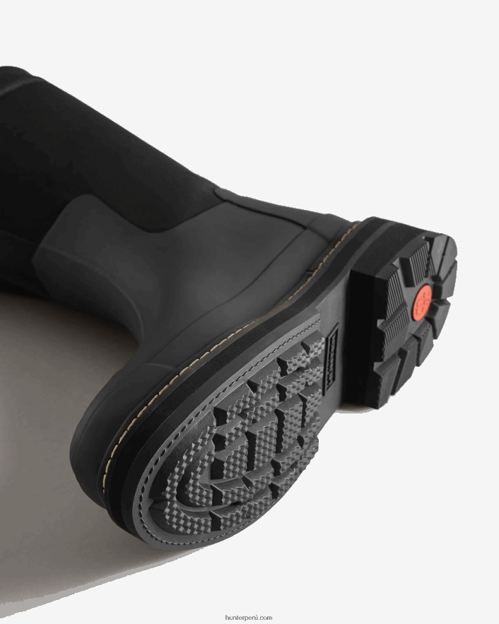 mujer Hunter botas de piel de oveja vegana con parte superior enrollada y puntadas refinadas negro Z28R2N211